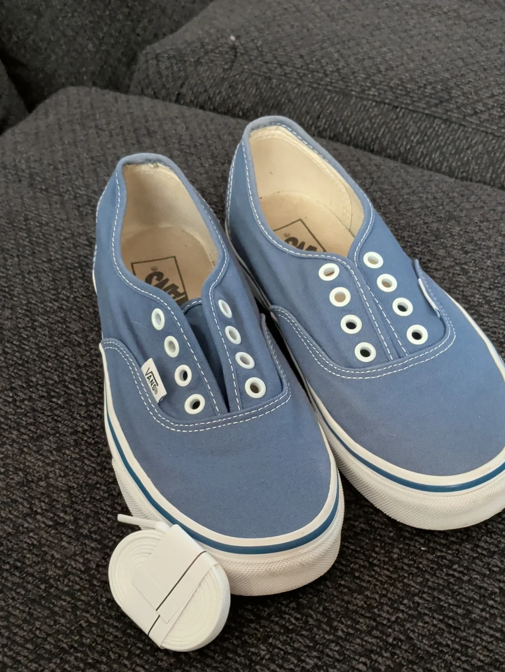 Vans Kids Slip-On Canvas Sneakers in Dusty Blue and White